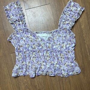 Astr Lavender Floral Ruffle Blouse